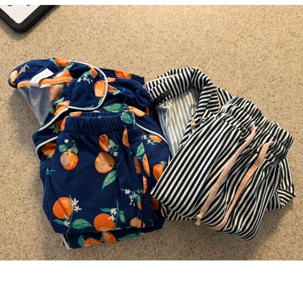Joyspun Art Intimates Pajama Set Women Medium Blue Orange Stripe Good 2pc Bundle